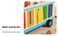 Child-Centered Inspired Multifunctional Activity Toy Early Learning Wooden Shape Sorter Cart Educational Wooden Shape Sorter Bus Child-Safe Design for Toddlers, Babies, Preschoolers