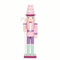 Nutcracker with Candy Cane Hand-Painted Wooden Nutcracker Festive Statue for Christmas Display, Shelf
