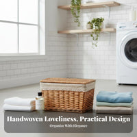 Lidded Wicker Basket Handwoven Design Household Storage Removable Liner