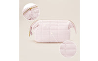 Quilted Cosmetic Bag Small Padded Makeup Bag Makeup Pouch with Zipper Portable Toiletry Pouch Soft for Women, Bathroom, Gym
