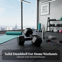 2 Pieces Non-Slip Grip Fixed Weight Dumbbell Ergonomic Handle Rubber Coated Hand Weight Versatile Workout Tool Rubber Hex Dumbbell Floor Friendly for Young People, Beginners, Women, Home, Strength Training