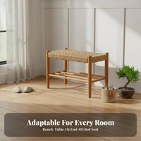 Japanese aesthetic doublelevel Woven Stool Multi-Functional Padded Shoe Storage Stool Space Saving Design Household Furniture Sturdy Construction for Homeowners, Families, Entryway, Hallway, Living Room, Bedroom