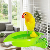 Flower Mirror Stand with Food Box, Wooden Bird Feeding Station and Parrot Bath Tub