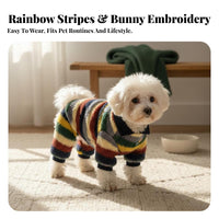 Machine Washable Striped Fleece Pet Jumpsuit Stretchy Soft Four-Legged Dog Coat Easy Wear for Cats, Cat Owners, Cold Weather, Outdoor Walks