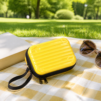 7 inch Travel Makeup Bag, Hard Shell Cosmetic Bag with Sequins, Wear-Resistant Vanity Case, Striped Makeup Case for Commute