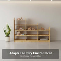 Wooden Multi-Compartment Shelf Natural Wood Finish Playroom Organization Center Child-Safe Design child-appropriate Height