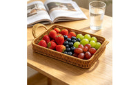 Woven Tray Basket with Handles Serving Tray with Handles Rustic Shallow Fruit Basket for Picnic