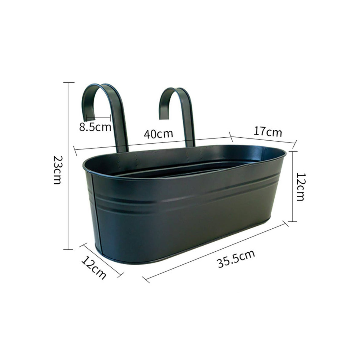 Oval Railing Planter Bucket Indoor/Outdoor Use Oval Metal Railing Planter Sturdy Construction Iron Flower Bucket with Hooks for Patio