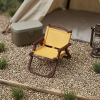 1:64 Scale Miniature Camping Chair Yellow Miniature Folding Chair Brown Frame Folding Seat Model Armrests for Scene Decoration