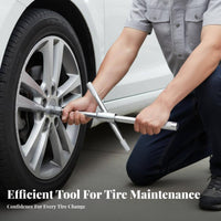 Foldable Design Cross Lug Wrench High Rotational Force 4 Way Folding Lug Wrench Heavy Duty Steel for DIY Enthusiasts, Roadside Emergency