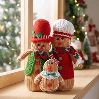 Gingerbread Family Figurine Handcrafted Gingerbread Decoration with Scarves Standing Figure for Shelves