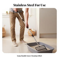 Cat Litter Sifter with Long Handle Rustproof Long Handle Litter Shovel Stainless Steel Waste Shovel Non-Slip Grip for Farm, Barn