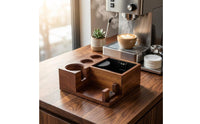Wooden Espresso Grounds Container with Built in Espresso Grounds Container Compact Countertop Coffee Organizer