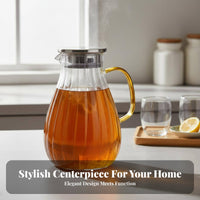 Easy to Clean Amber Glass Pitcher with Lid Large Capacity Striped Glass Water Jug Wide Mouth for Families, Adults, Daily Use, Kitchen, Home
