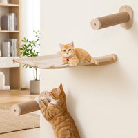Wall Mounted Shelf, Wooden Bed with Canvas and Scratching Surface, Indoor Climbing Play Furniture for Restful Sleep and Exercise