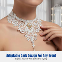 Dark Choker Necklace, European Retro Court Style, Lace Tassel Drop, Garnet Accent, Women's Fashion Jewelry