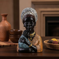 African Mother and Child Statue Ethnic Mother Holding Child Statue Tribal