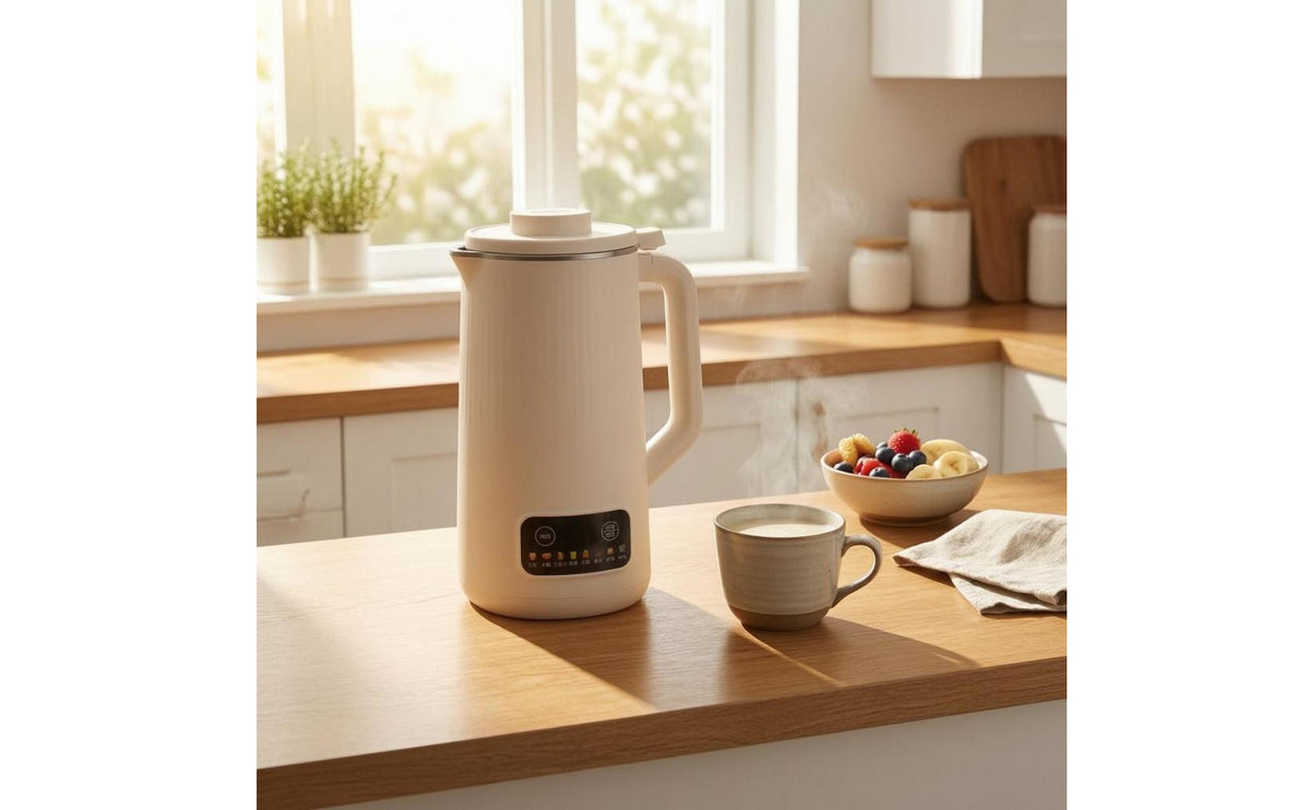 Compact Electric Soy Milk Appliance White Soy Milk Machine Cylindrical Blended Drink Appliance Side Handle