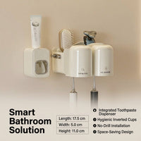 Wall Mounted Toothbrush Holder No Drill with Toothpaste Dispenser, Toothbrush Holder Set with Mouthwash Cup Holder, Toothbrush Rack Care Organizer
