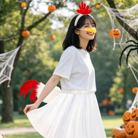 Fun Party Prop Chicken Headband Tail Set Easy To Wear Chicken Costume Set Lightweight Cock Dress-up Kit Adjustable Straps for Children, Adults, Halloween, Easter, School Play