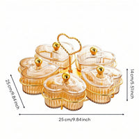 Heart-Shaped Snack Rack with Dishes Lidded Dessert Display Rack 5-Compartment Candy Dish with Stand Gold-Tone for Hosts, Homeowners, Party, Coffee Table, Entryway