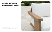 paded Wooden Sofa Set Imperfectly Perfect Design Outdoor Furniture Waterresistant Patio Seating for Hotel Owners, homeowners, Courtyard, Backyard, waterside