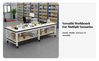 Mobile Work Table High Load Capacity Packing Station Table Steel Frame Heavy Duty Workbench for Warehouse Workers, Craftsmen, Garage, Basement, Office