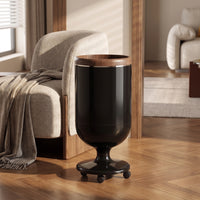 Pedestal-Base Trash Can with Wood Rim Floor-Standing Open-Top Trash Can Modern Wastebasket Minimalist for Office