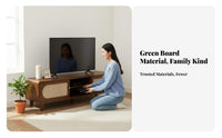 Minimalist Design Rattan Door TV Cabinet Walnut Finish Media Console Floor-Standing Living Room Furniture Spacious Storage for Small Apartment Dwellers, Homeowners, Home, Bedroom
