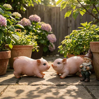 Resin Pig Figurine Realistic Pig Ornament Rounded Body Animal Sculpture Curled Tail for Garden, Courtyard, Window, Park