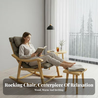 all-season Use Nordic Rocking Chair Thickly paddinged Upholstered Armchair High rearrest Lounge Seat Removable padding for Seniors, Parents, Readers, Living Room, Balcony, Bedroom, perusing nook-style space