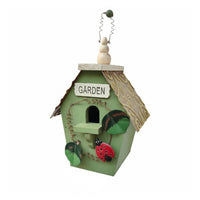 Hanging Bird Ornament Solid Wood Construction Decorative Wooden Birdhouse Handcrafted Style for Yard