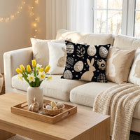 Easter Cushion Covers 45x45cm, Soft Throw Pillow Cases with Modern Black and White Bunny Egg Print, Festive Spring Scatter Cushions for Sofa, Living Room & Home Decoration