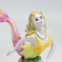 Mermaid Trinket Box, Hand Painted Enamel Jewelry Box Figurine, European Decorative Box for Home Display, Collectible Mermaid Figurine Box