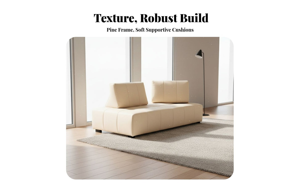 Armless Block Settee Minimalist aesthetic configurable plush Sofa Combination Living Room Seating for Families, Homeowners, Small Spaces, Studio Flat, Den