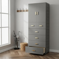 European Design Plastic Wardrobe with Drawers Large Capacity Children's Clothing Cabinet Easy Assembly Freestanding Clothes Closet for Nursery