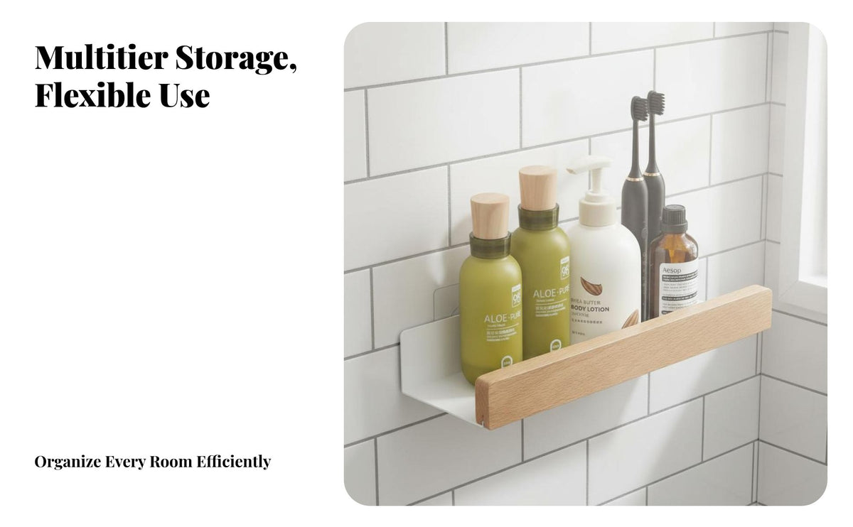 Drilldrillless Installation Wall-Mounted Rack Set Space-Saving Floating Utility Ledge Versatile Display Shelf Easy to Clean for Renters, Homeowners, Students, Bathroom, Living Room, Vanity Area, Bedroom