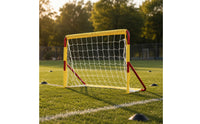 Rectangular Frame Soccer Goal White Netting Outdoor Soccer Goal Yellow Padding Athletic Gear Red Support Poles for Football Practice