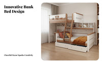 Staggered Bunk Bed Space-Saving Bunk Bed with Storage Multi-Functional Kids Furniture for Families, Girls, Small Apartment Guests, Vacation Home