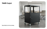 Locking Swivel Casters Mobile Display Stand with Cabinet Heavy-Duty Steel Construction Display Stand with Wheels Easy Assembly Lockable Computer Printer Workstation Cable Management Holes for Presenters, Conference Room, Classroom, Lecture Hall
