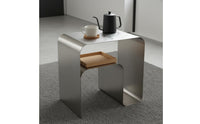 Stainless Steel Side Table One-Piece Molding Minimalist Metal Nightstand Multi-Functional C-Shaped End Table for Bedroom, Living Room, Office