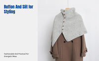 Korean Style Wool Blend Shawl, Solid Knit Cape, Button Split Neck Warmer, Autumn Winter