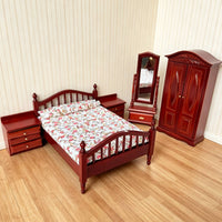 5 Pieces Dollhouse Bedroom Set Openable Miniature Bedroom Furniture Classic Dollhouse Miniature with Wardrobe for Photo Display