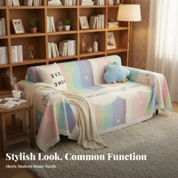 Year-Round Use Tasseled Furniture Throw Machine Washable Rainbow Stripe Sofa Blanket Easy to Install Couch Protector Soft & Breathable for Pet Owners, Homeowners, Decor Enthusiasts, Living Room