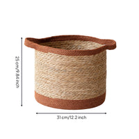 Straw Basket with Handles Open-Top Woven Laundry Basket Sturdy Straw Storage Bin for Bedroom