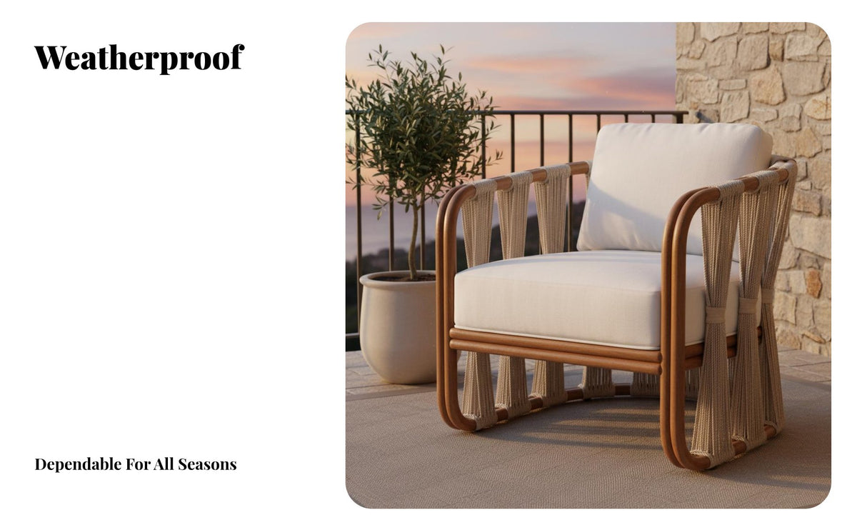 Waterproof Rope Weave Single Sofa Weather-Resistant Rope Weave Armchair Designer Design Outdoor Furniture Sun-Proof for Adults, Homeowners, Business Owners, Balcony, Courtyard, Garden, Poolside