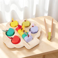 Color-Sorting Fruit Toy Hands-on Learning Wooden Fruit Matching Board Preschool Wooden Toy with Tweezers for Playroom