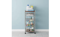 Multi-Tier Rolling Cart Space Saving Metal Wire Basket Cart Vintage Style Kitchen Organizer for Washroom