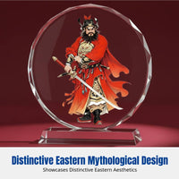 Crystal Zhong Kui God Statue, Wooden Base, Taoist Protective Decor, Home Decoration
