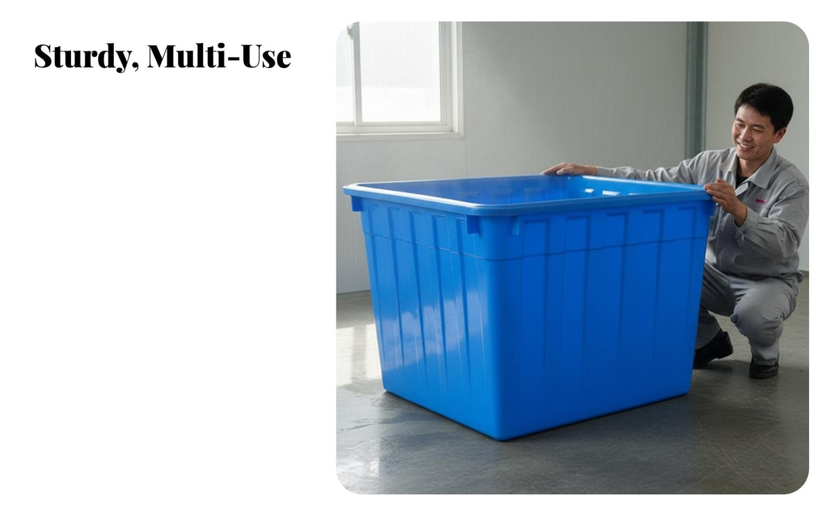 Large Water Tank Food Grade Aquaculture Fish Farming Tub Sturdy Heavy-Duty Storage Bin for Aquaculturists, Garage, Workshop, Basement